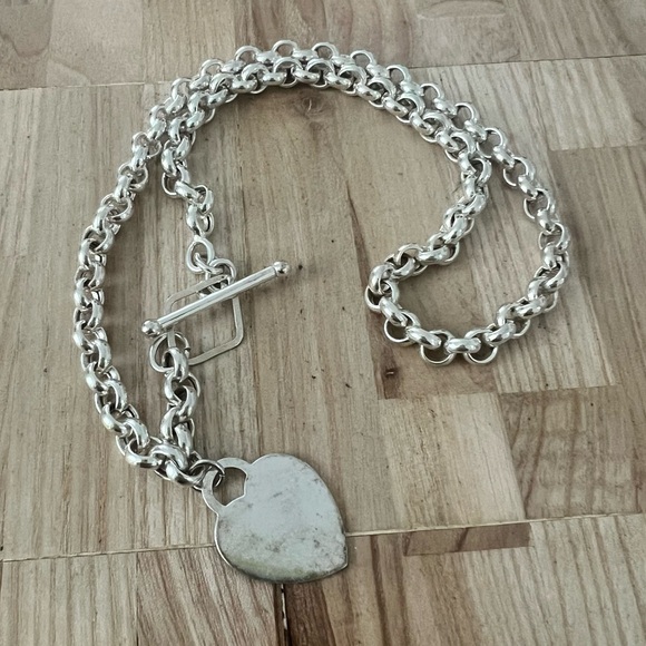 OTC 925 Sterling silver rolo chain heart tag necklace - Picture 1 of 11